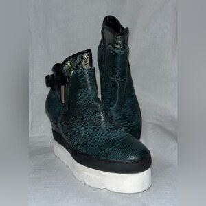 A.S.98 Green Textured Wedge Boots
